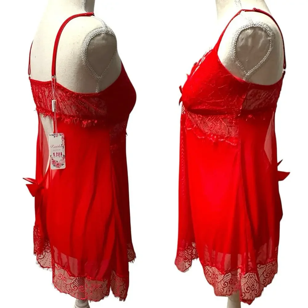 Sexy Lingerie Lace Babydoll Dress G-String Underwear Women’ Size L Sleepwear Set